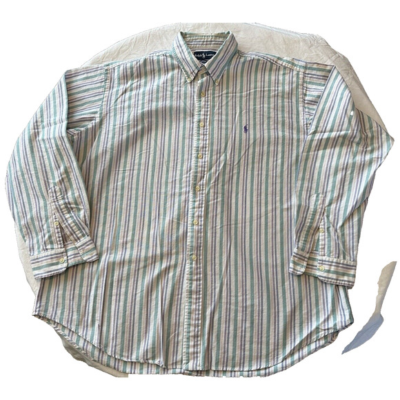 Ralph Lauren Classic Fit purple/blue/green Striped purple Pony Button XXL Shirt - Picture 1 of 10